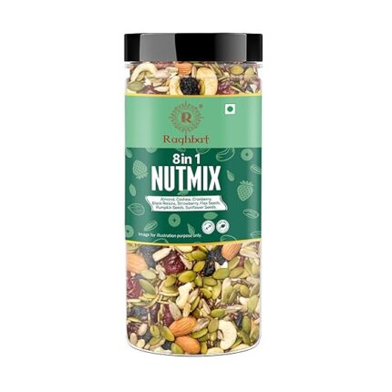 Raghbat Premium 8 in 1 NutMix 250g | Almond, Cashew, Cranberry, Black Raisins, Strawberry, Flax Seeds, Pumpkin Seeds, Sunflower Seeds